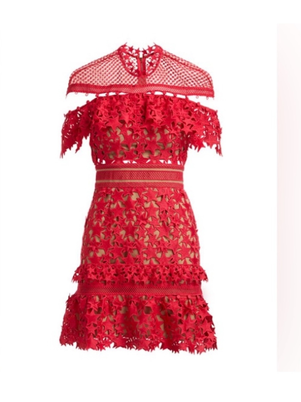 Self-Portrait Pink Yoke Frill Star Guipure Lace Mini Dress - Picture 2 of 8